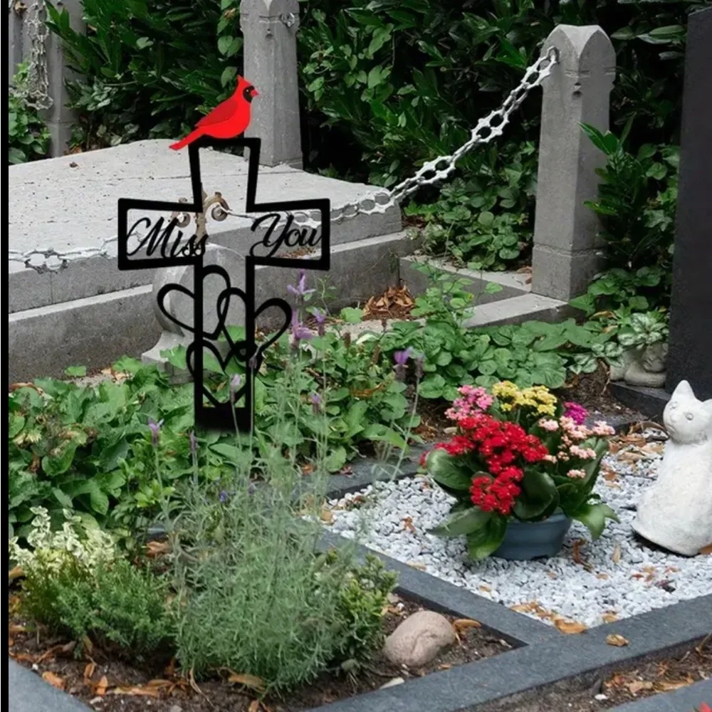 Black Memorial Cross with Heart Design